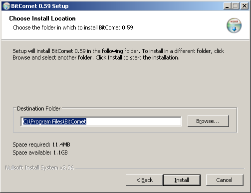 Choosing the installation folder