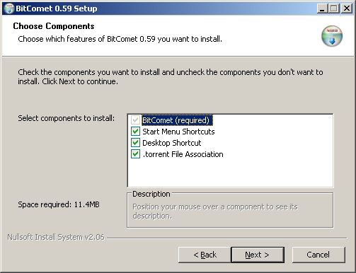 The BitTorrent Installation - Choosing Components [PNG - 11.2 KB]