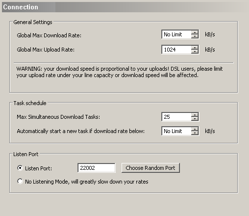 The BitTorrent Preferences Panel - Connection [PNG - 6.77 KB]