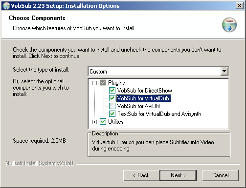 VobSub Installation - Selecting plugins