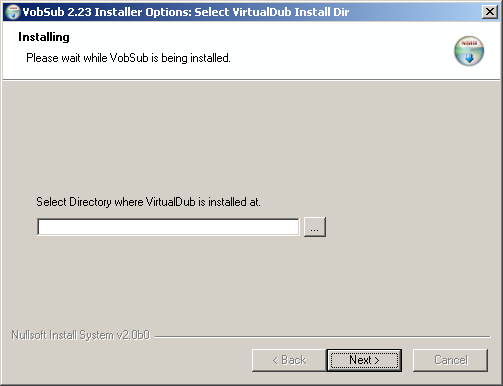 VobSub Installation - Choosing VirtualDub's folder